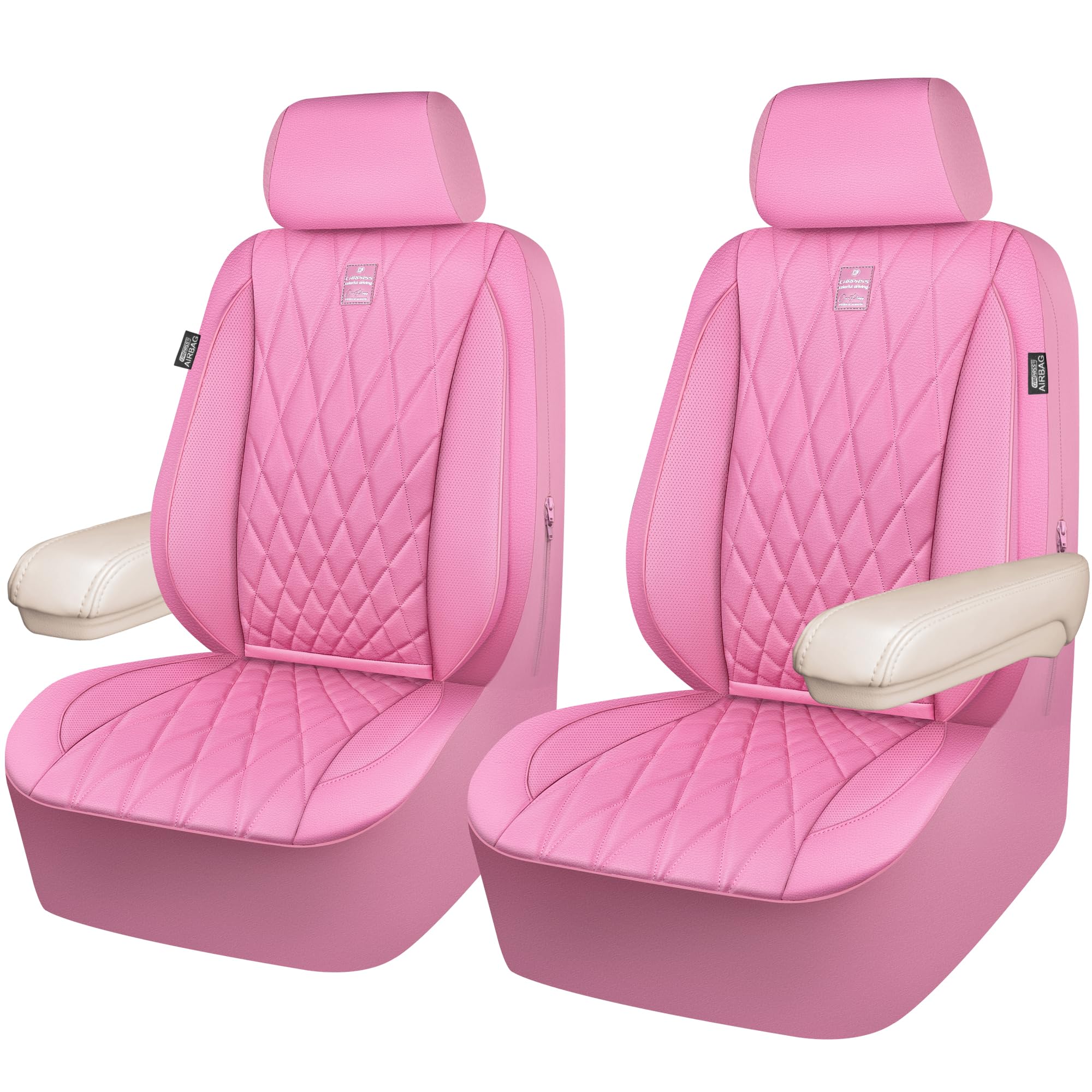 CAR PASS armrest-covered front seat cover in pink protects seats and enhances interior style.