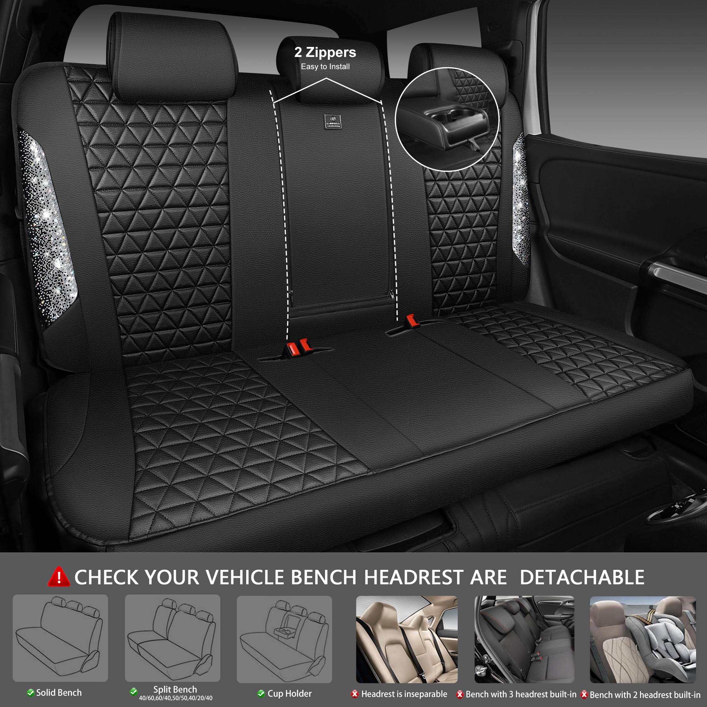 CAR PASS back bench with middle zipper enables armrest access