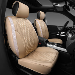 CAR PASS beige leather bling front seat covers enhance interior style with durable comfort.
