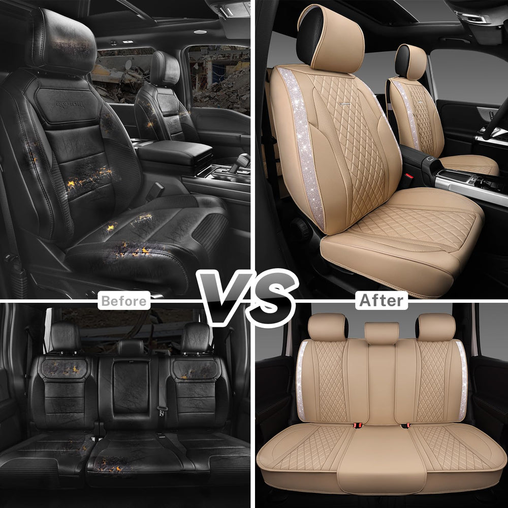 CAR PASS beige leather bling waterproof fabric resists spills and stains.