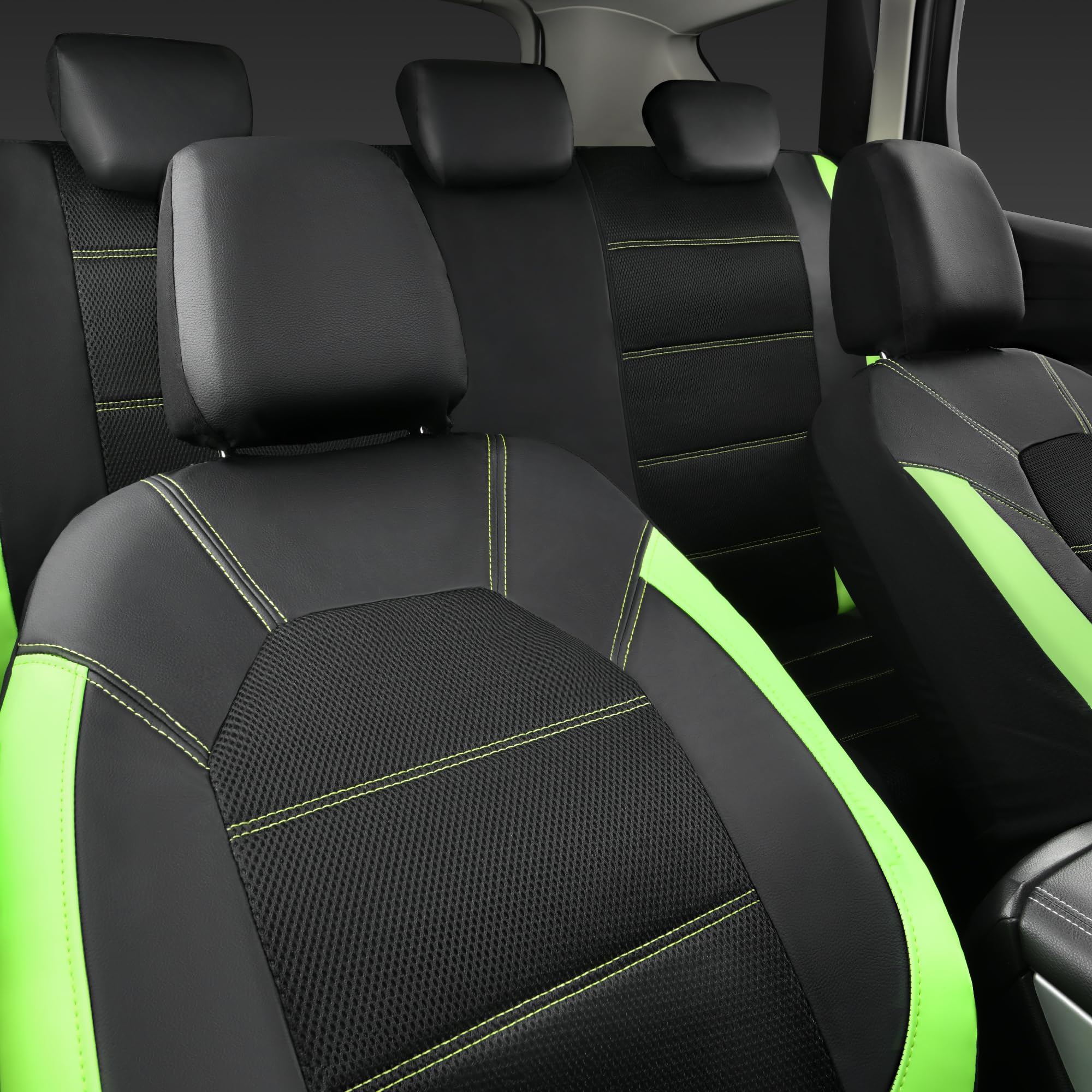 CAR PASS black with green accents seat cover elevates interior look.