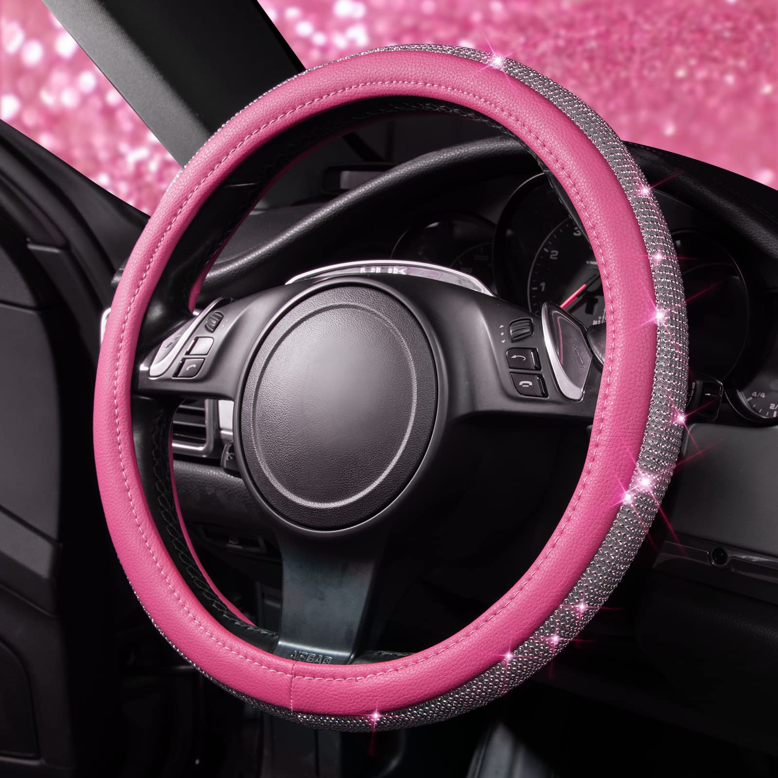 CAR PASS Bling crystal steering wheel cover shows shine while enhancing handling