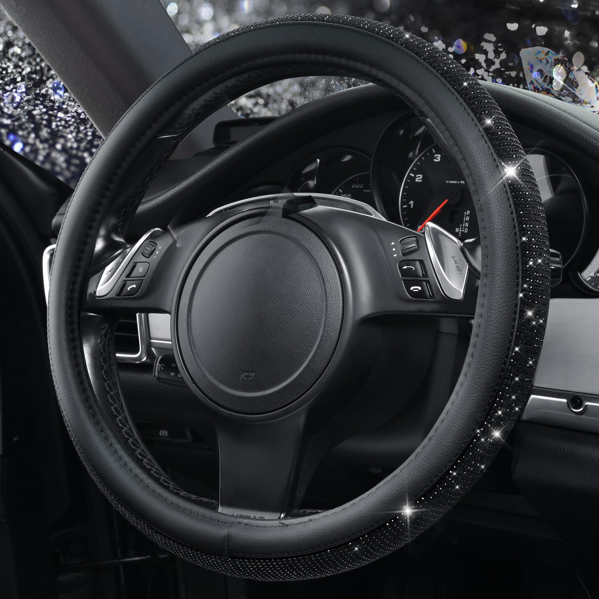 CAR PASS Bling Diamond steering wheel cover interior anti-slip points for stable handling