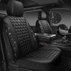 CAR PASS rhinestone detail on front seat cover adds luxury and protection.