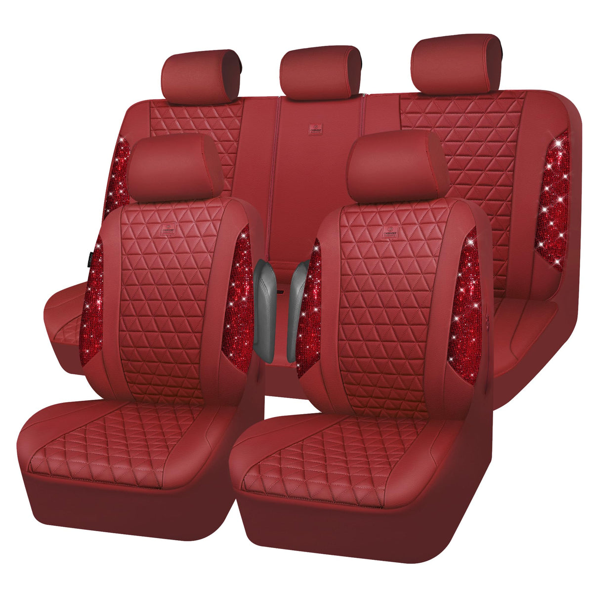 CAR PASS bling diamond burgundy front seat cover enhances interior style and protection.