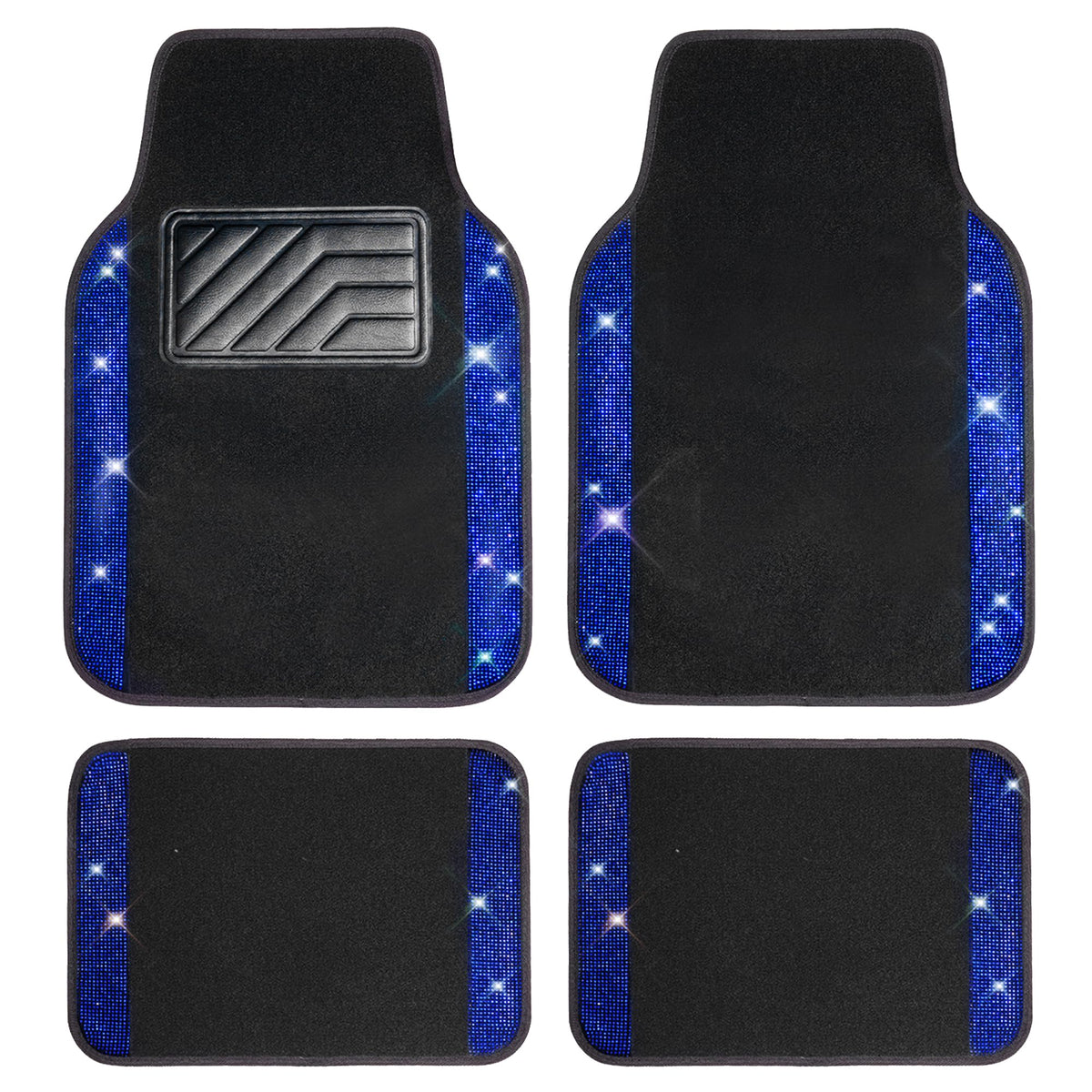 CAR PASS Bling Diamond Floor Mat front view with rhinestones protecting upholstery