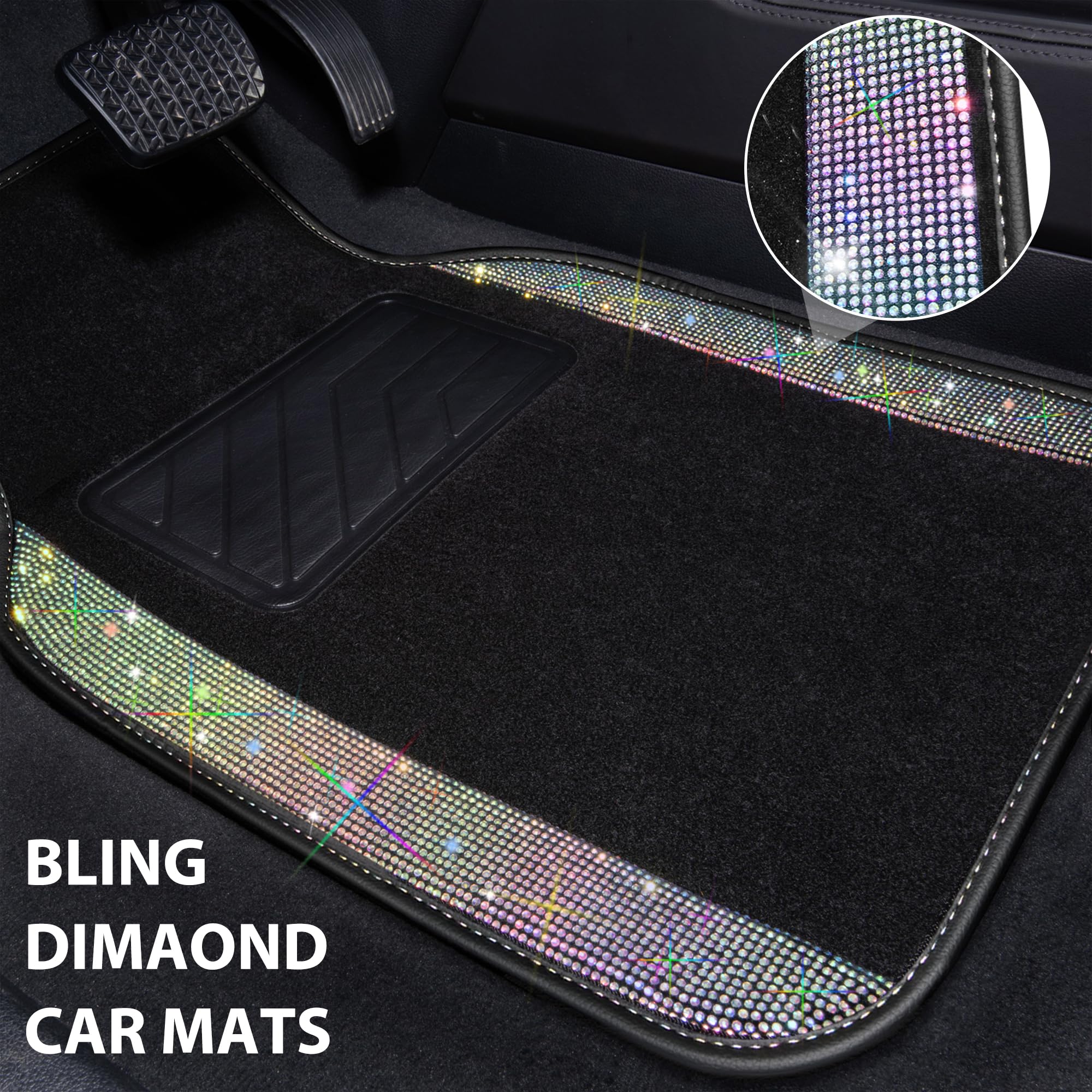 CAR PASS floor mats closeup diamonds highlighting durable sparkle for stylish car interior