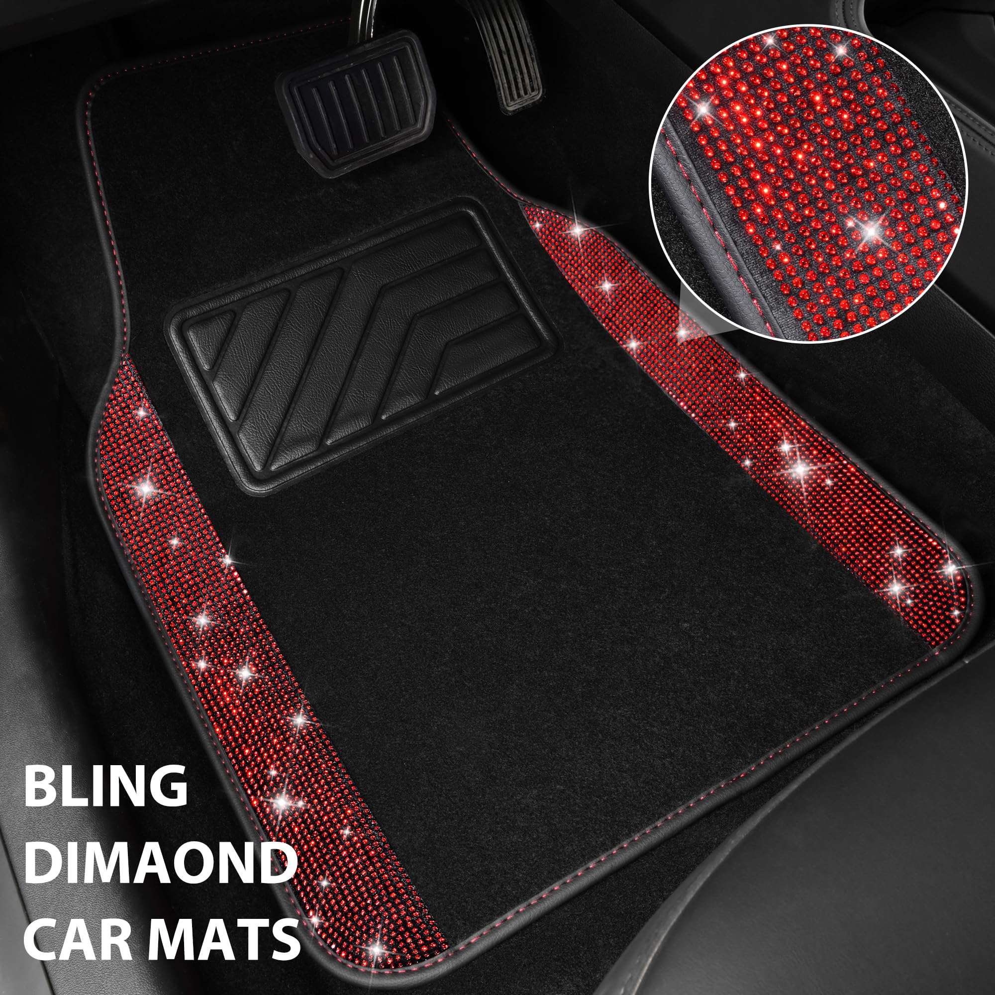 CAR PASS Bling Diamond floor mat front-right rhinestones shield from spills.