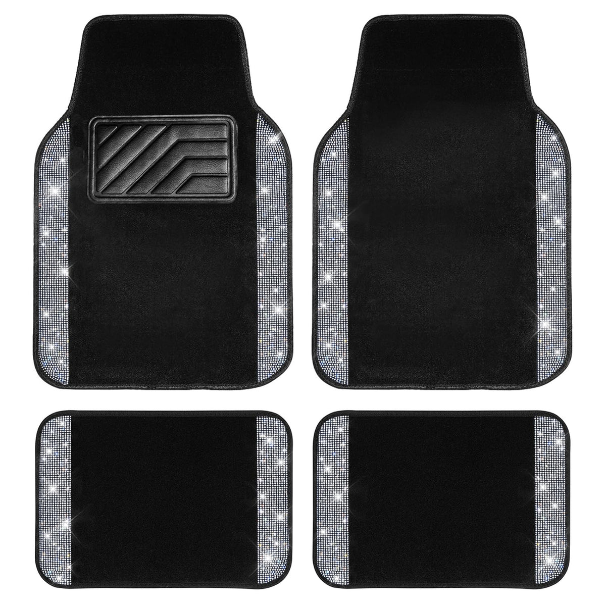 CAR PASS Bling Diamond floor mats front section with rhinestones for a stylish interior.