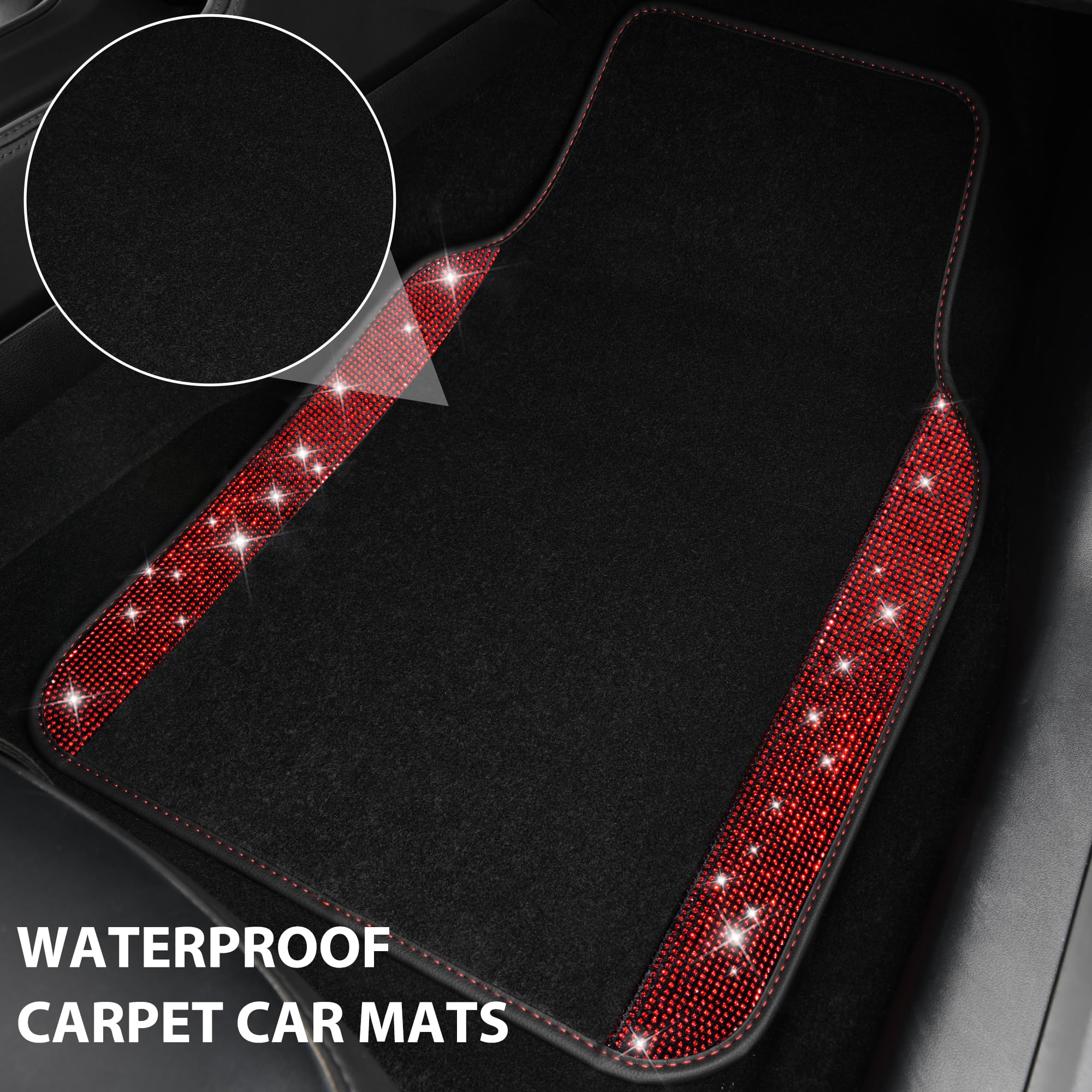 CAR PASS Bling Diamond floor mat rear-left sparkle and spill resistance.