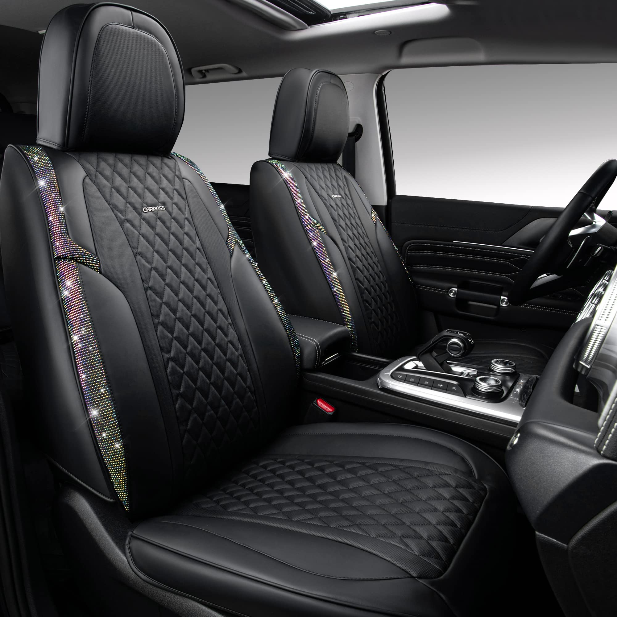 CAR PASS headrest cover with rhinestones enhances cabin style and durability.