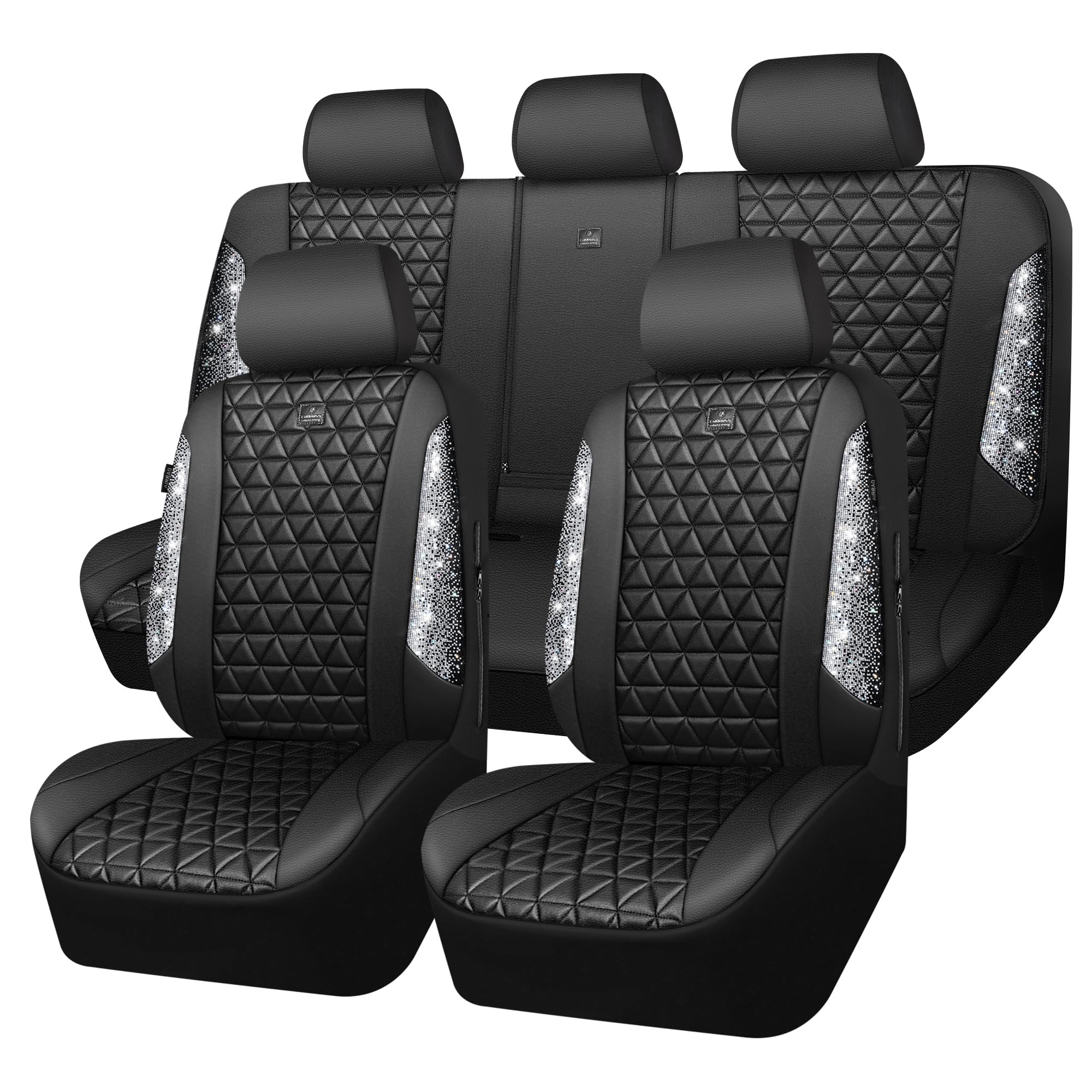 CAR PASS bling diamond leather seat cover front view adds luxury sparkle