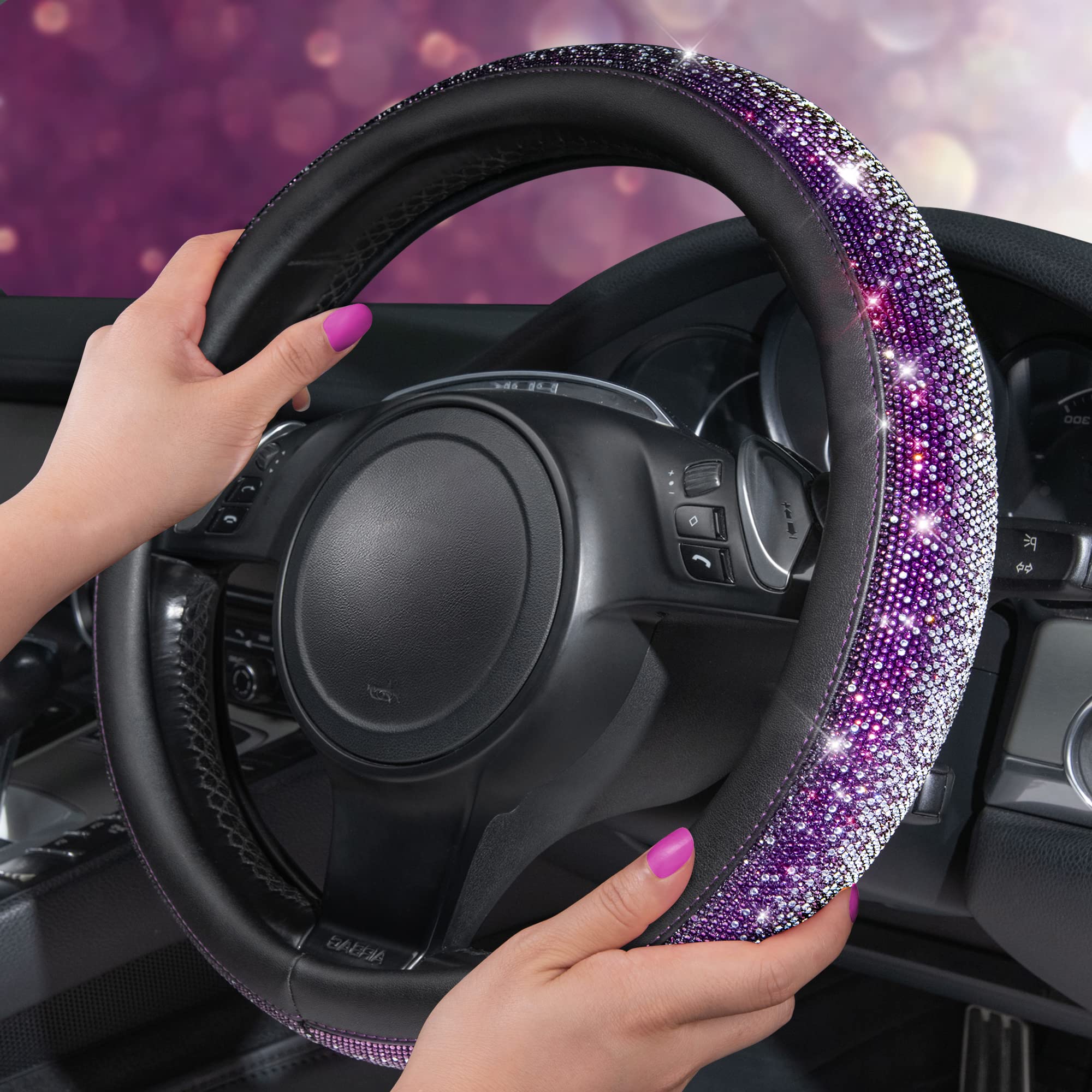 CAR PASS Bling wheel cover installed on wheel for enhanced grip and style.