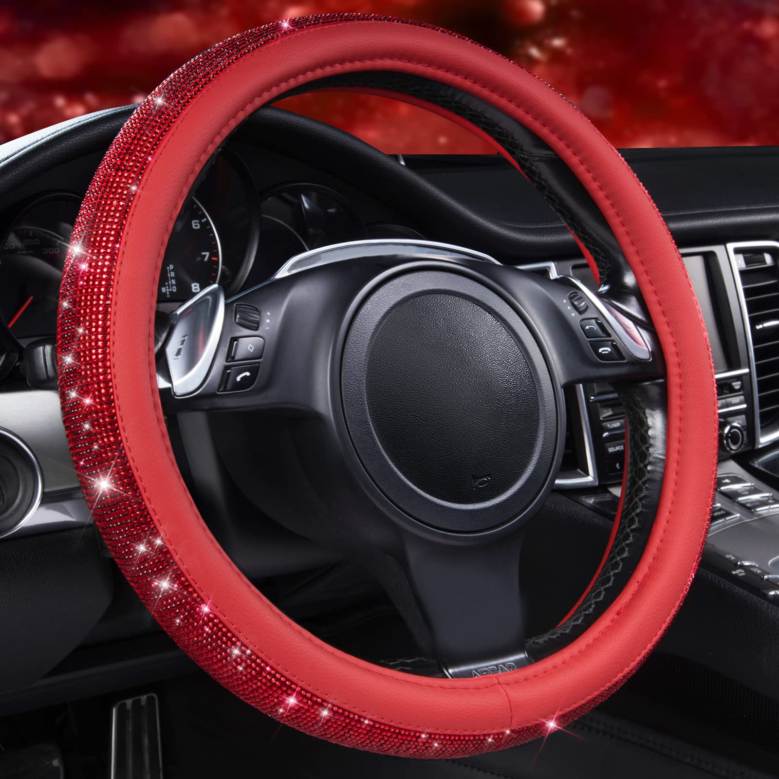CAR PASS bling diamond steering wheel cover with rhinestones adds luxury and grip.