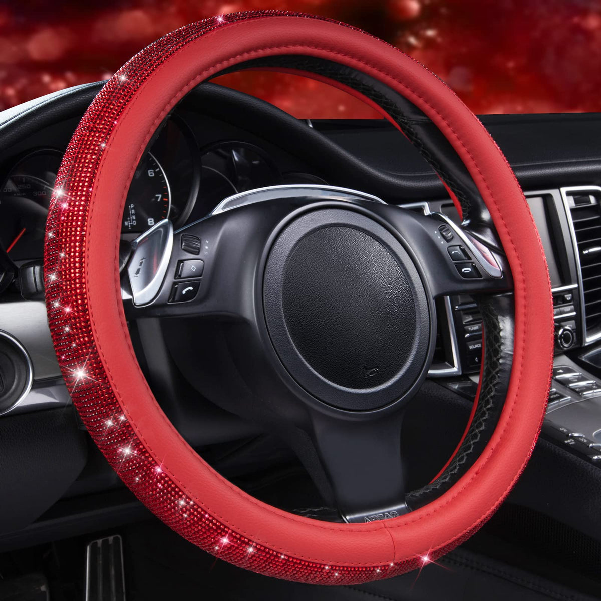 CAR PASS bling diamond steering wheel cover with rhinestones adds luxury and grip.