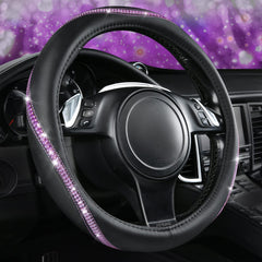 CAR PASS bling diamond leather steering wheel cover gleams on a glossy wheel