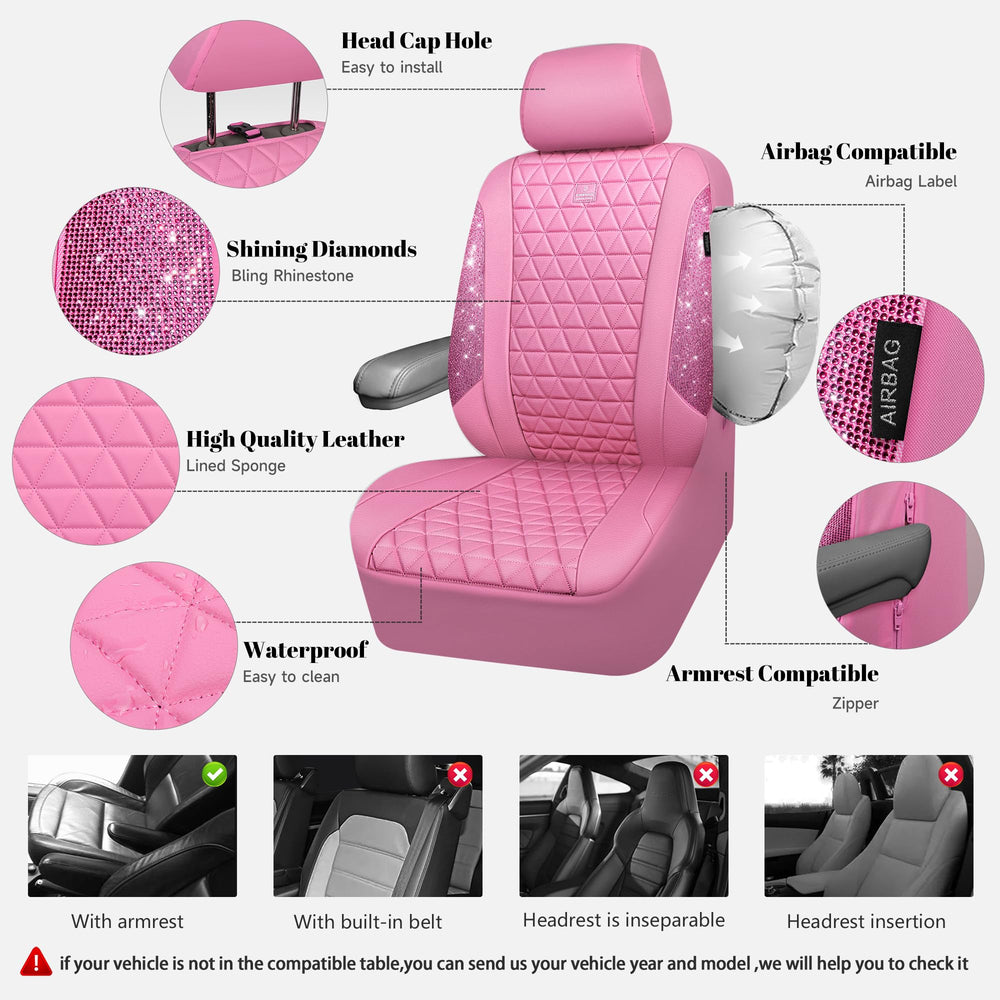 CAR PASS Bling Diamond Pink rear bench seat cover shields back seats.