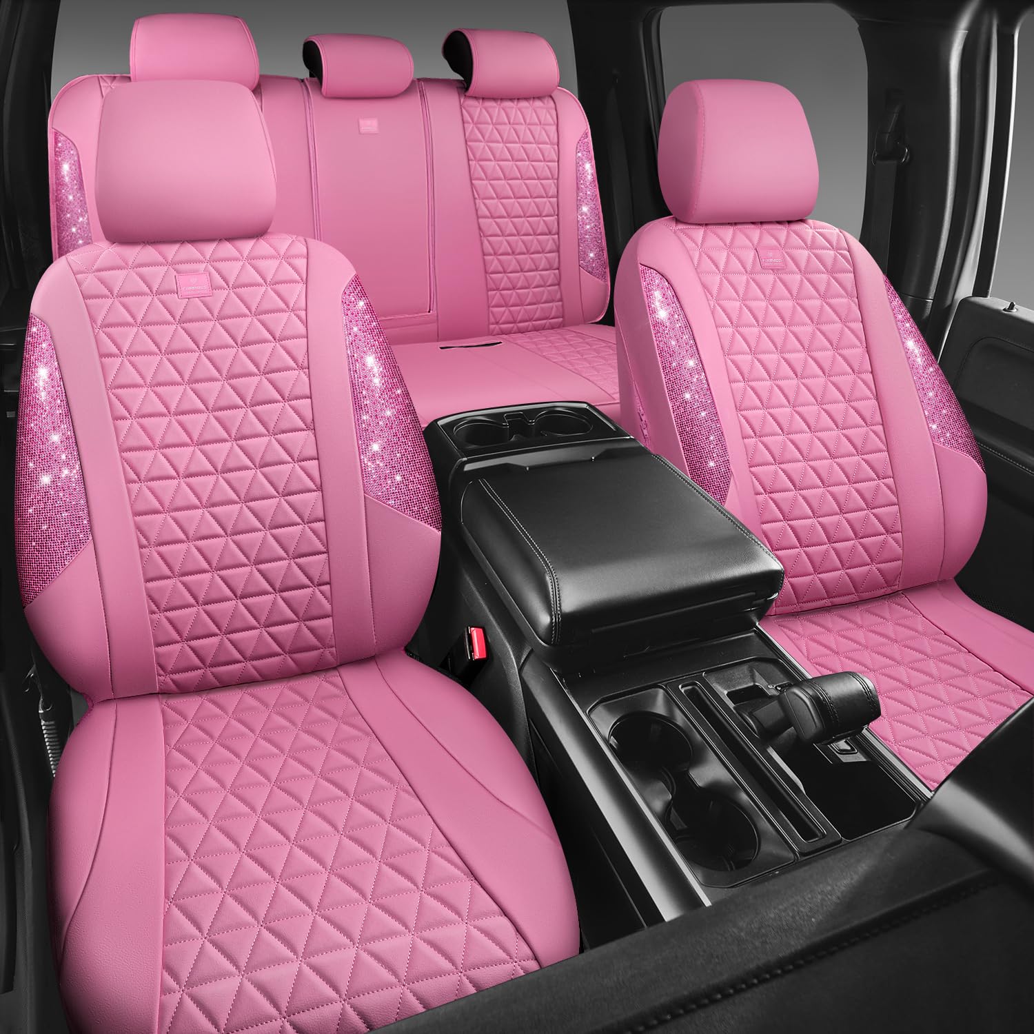 CAR PASS Bling Diamond Pink front right seat cover adds shine and comfort.