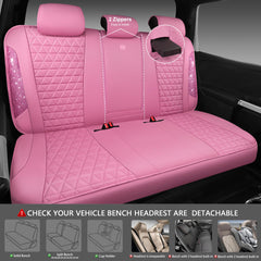 CAR PASS Bling Diamond Pink headrest cover complements interior shine.