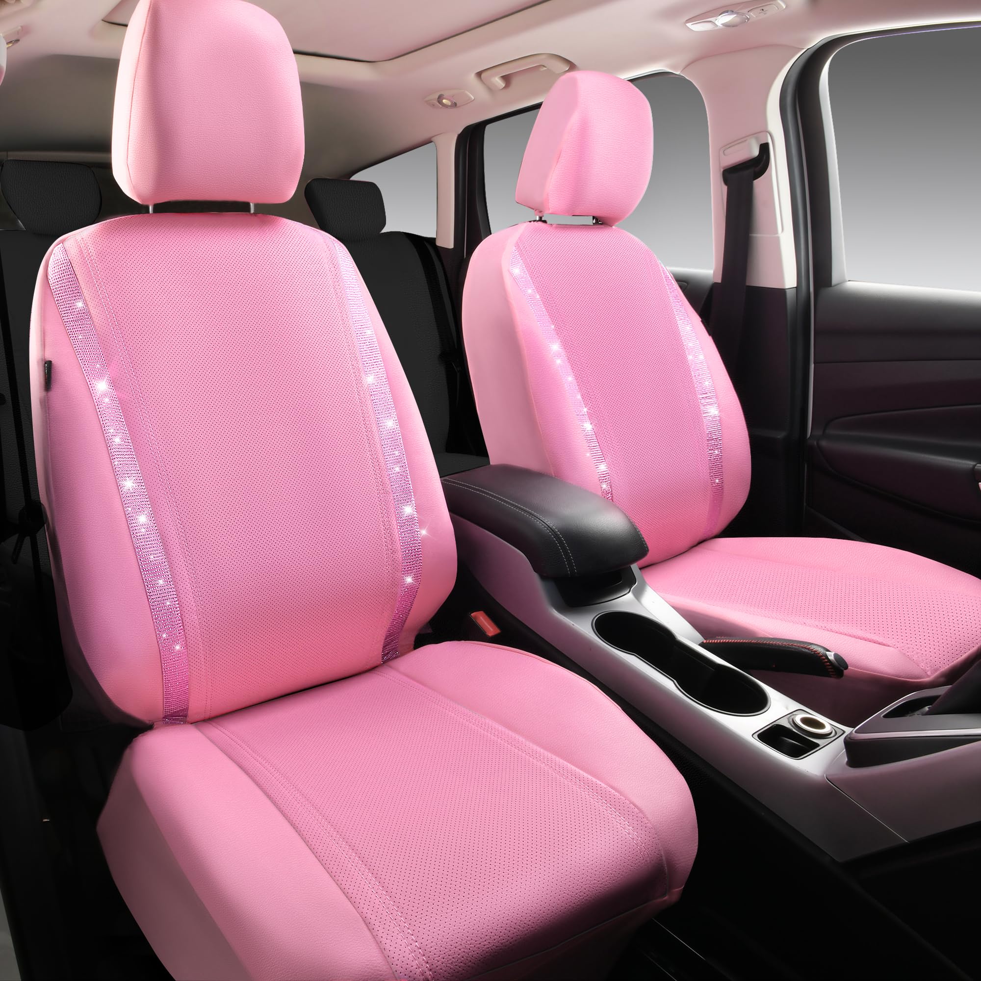 CAR PASS Bling Diamond seat cover with diamond strips adds glam detail.