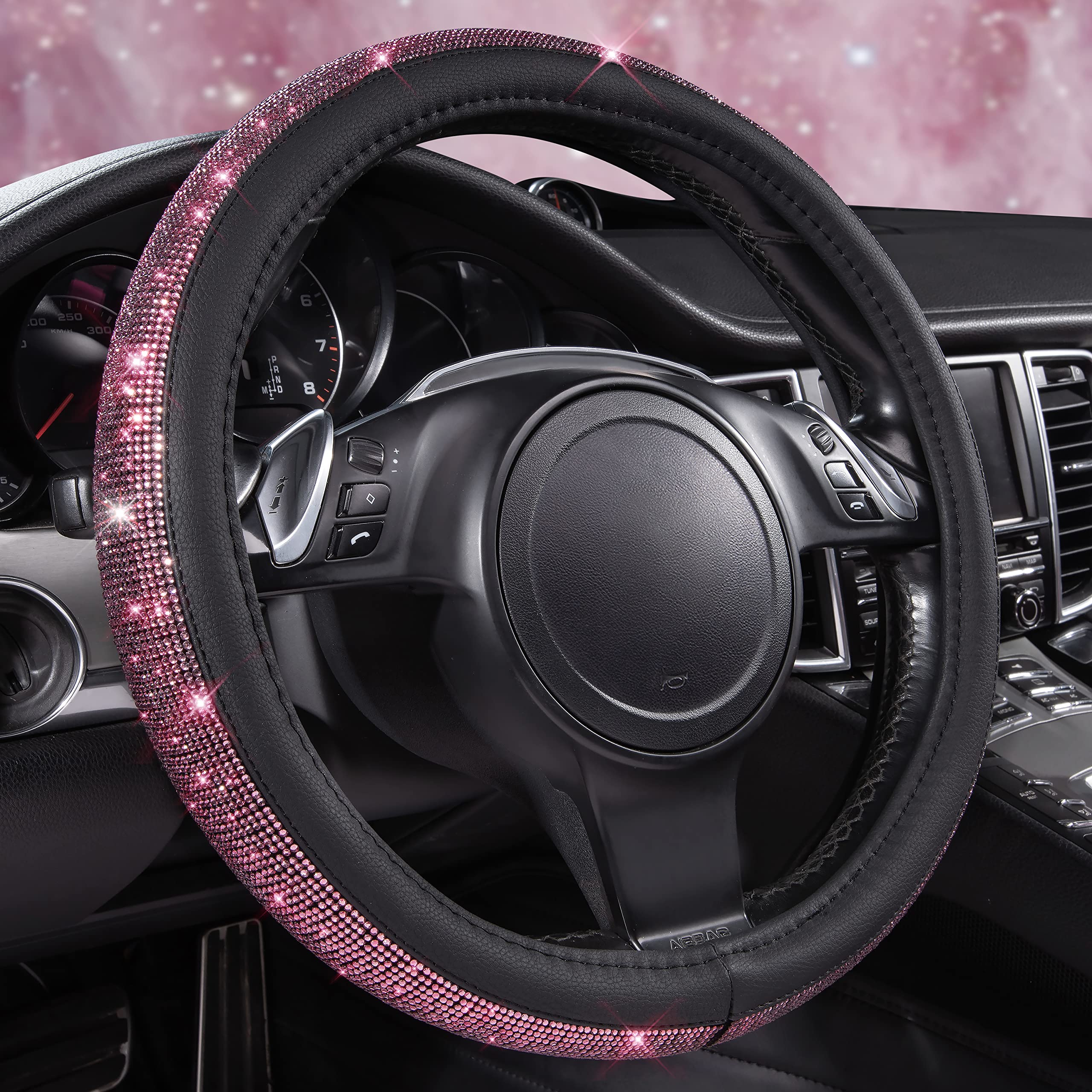 CAR PASS Bling Diamond steering wheel cover sparkles on 14.5-15 inch wheels