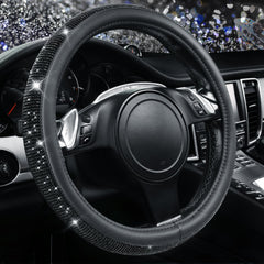 CAR PASS Bling Diamond steering wheel cover close-up with crystals adds luxe grip
