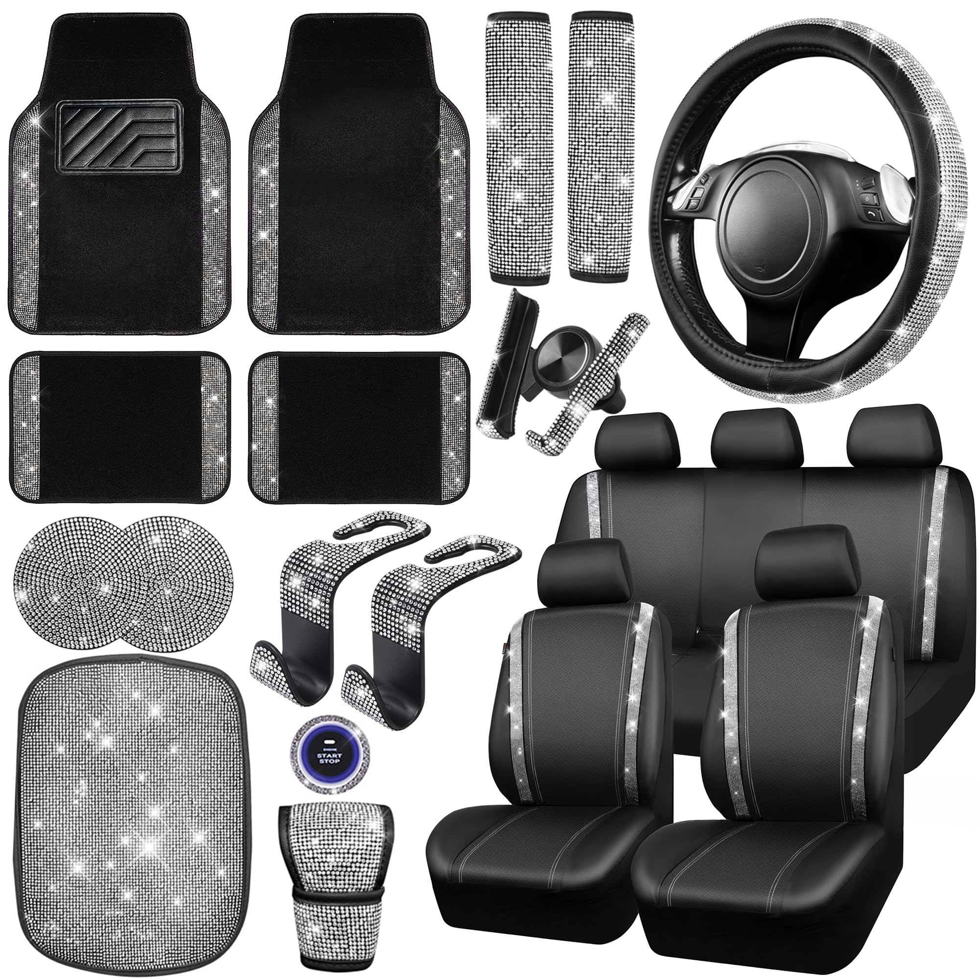 CAR PASS diamond steering wheel cover adds shine and grip.