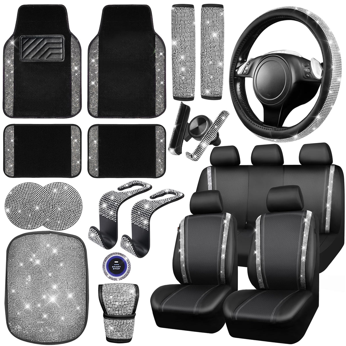 CAR PASS diamond steering wheel cover adds shine and grip.