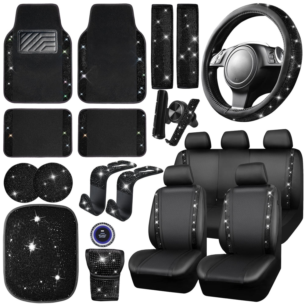 CAR PASS diamond steering wheel cover adds sparkle and grip.