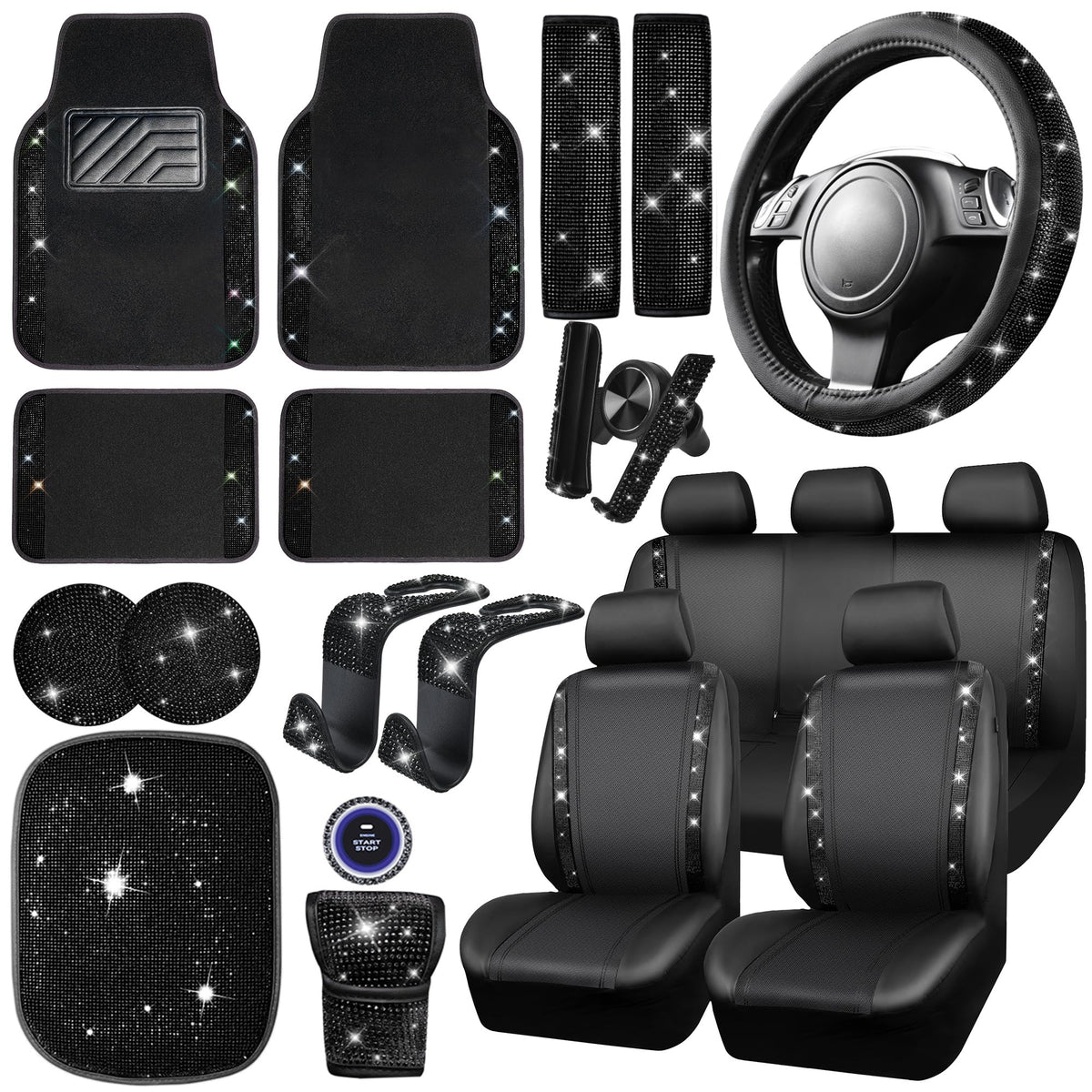 CAR PASS diamond steering wheel cover adds sparkle and grip.