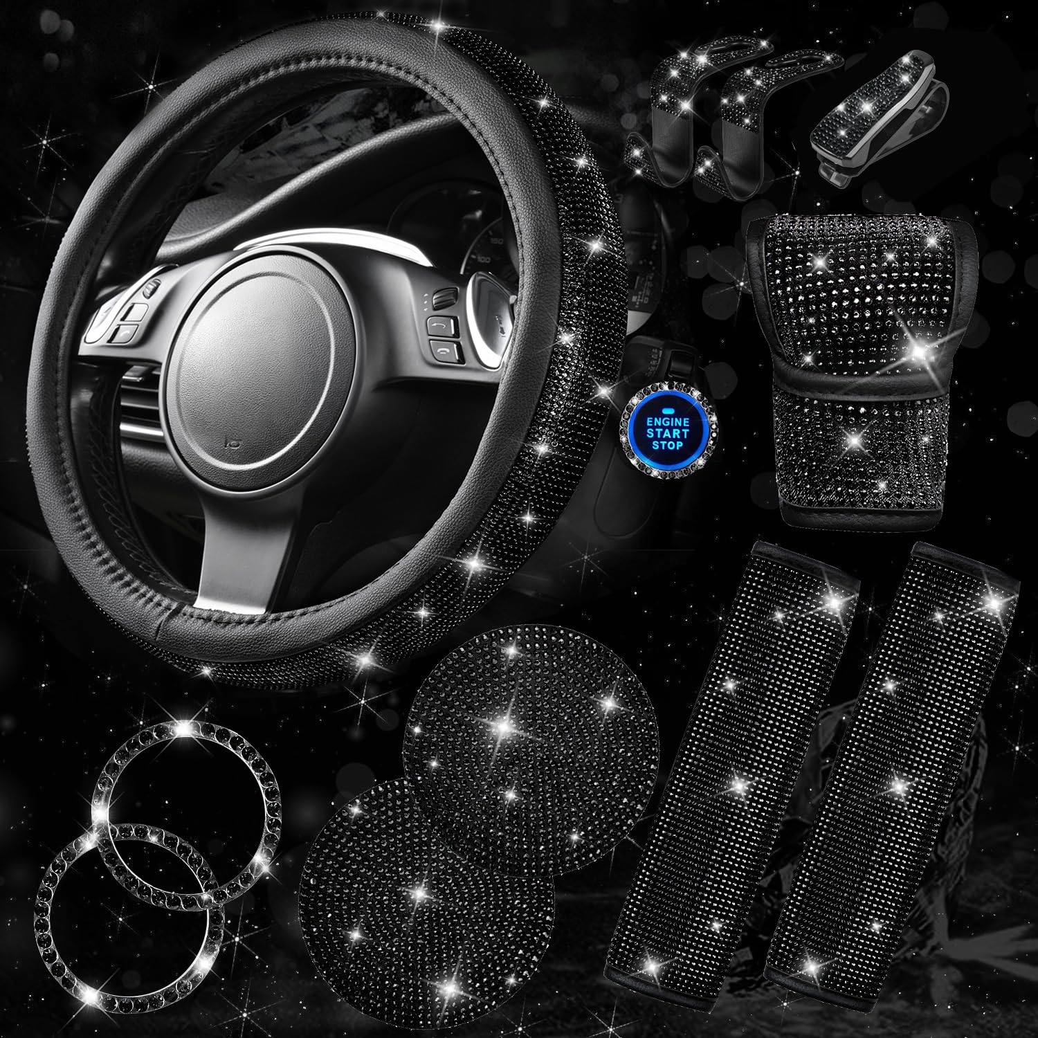 CAR PASS bling diamond steering wheel cover adds luxury and grip for comfortable driving
