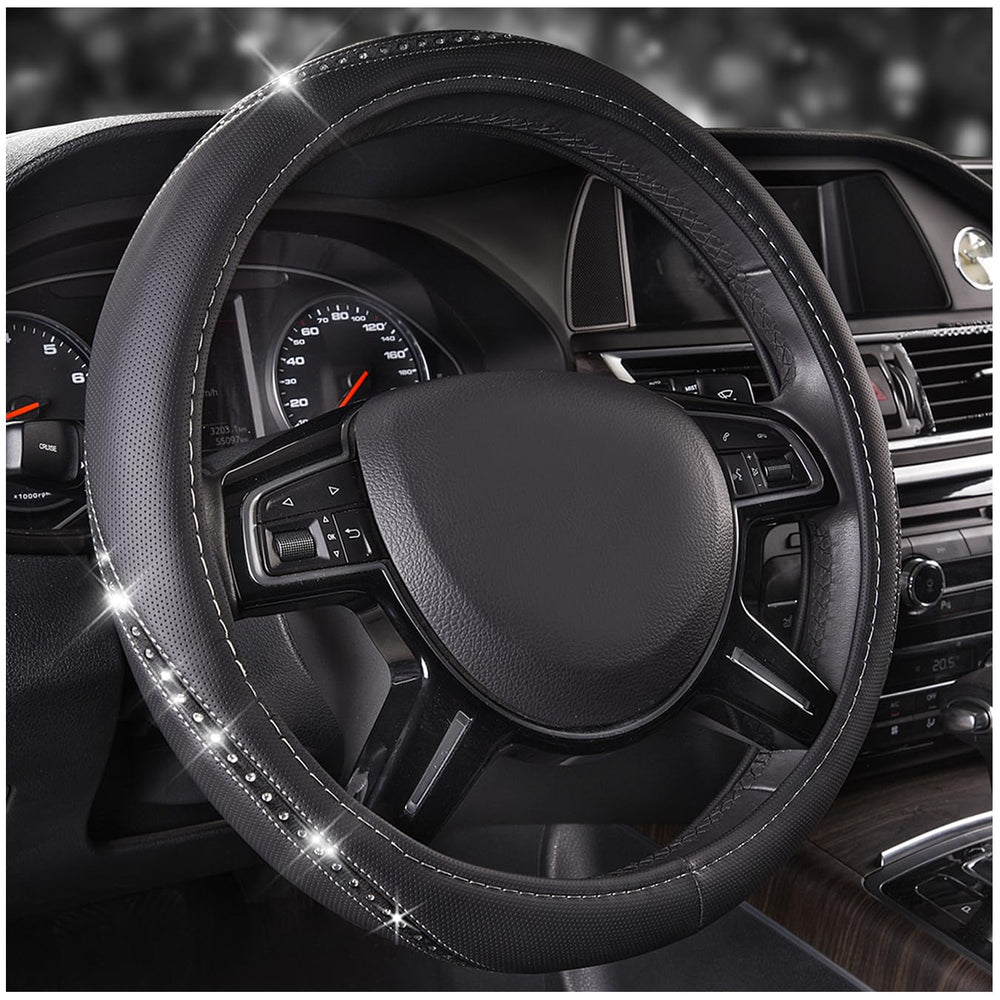CAR PASS bling diamond steering wheel cover with rhinestones adds glamorous shine and grip