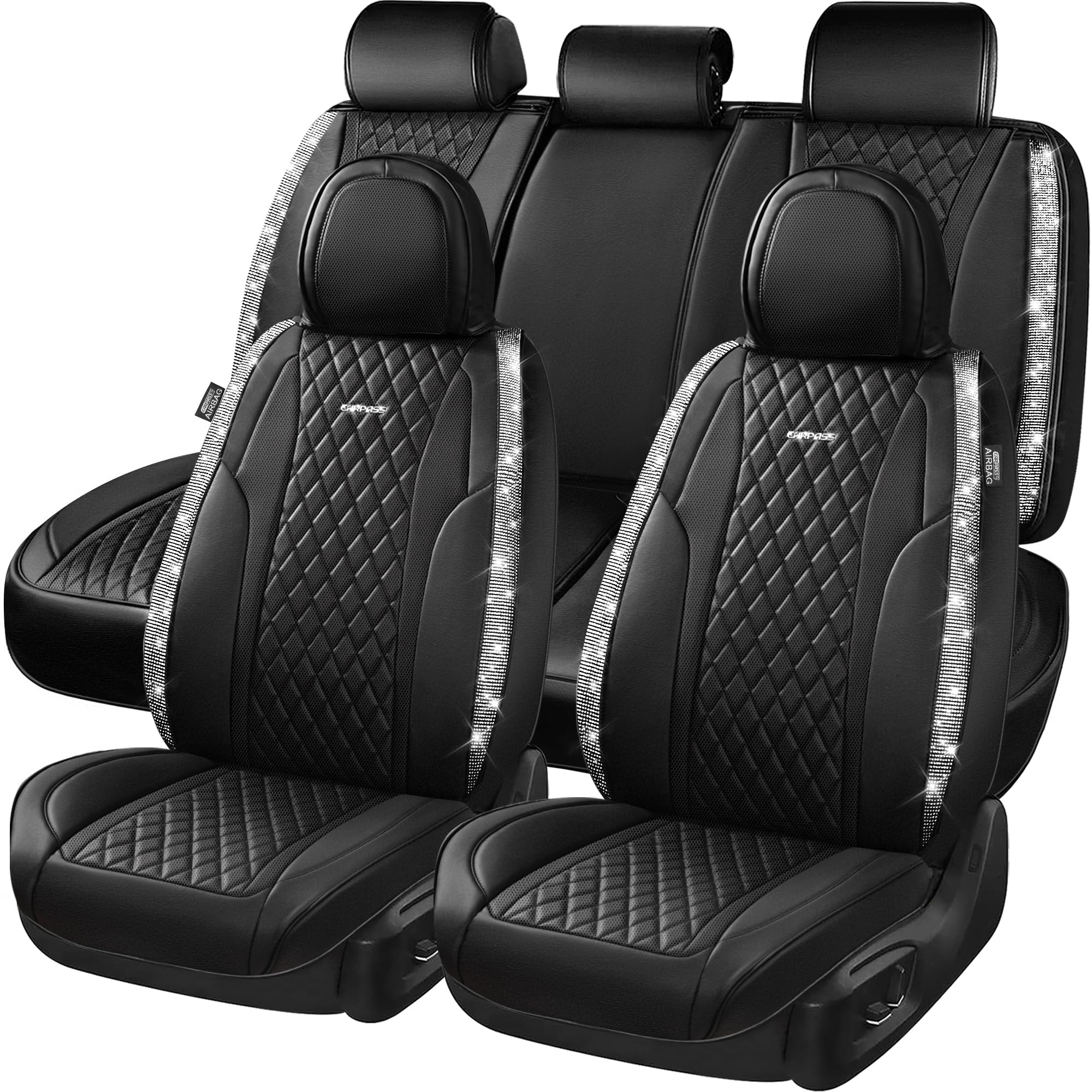 CAR PASS Bling Leather front seat covers show luxurious protection and easy cleaning