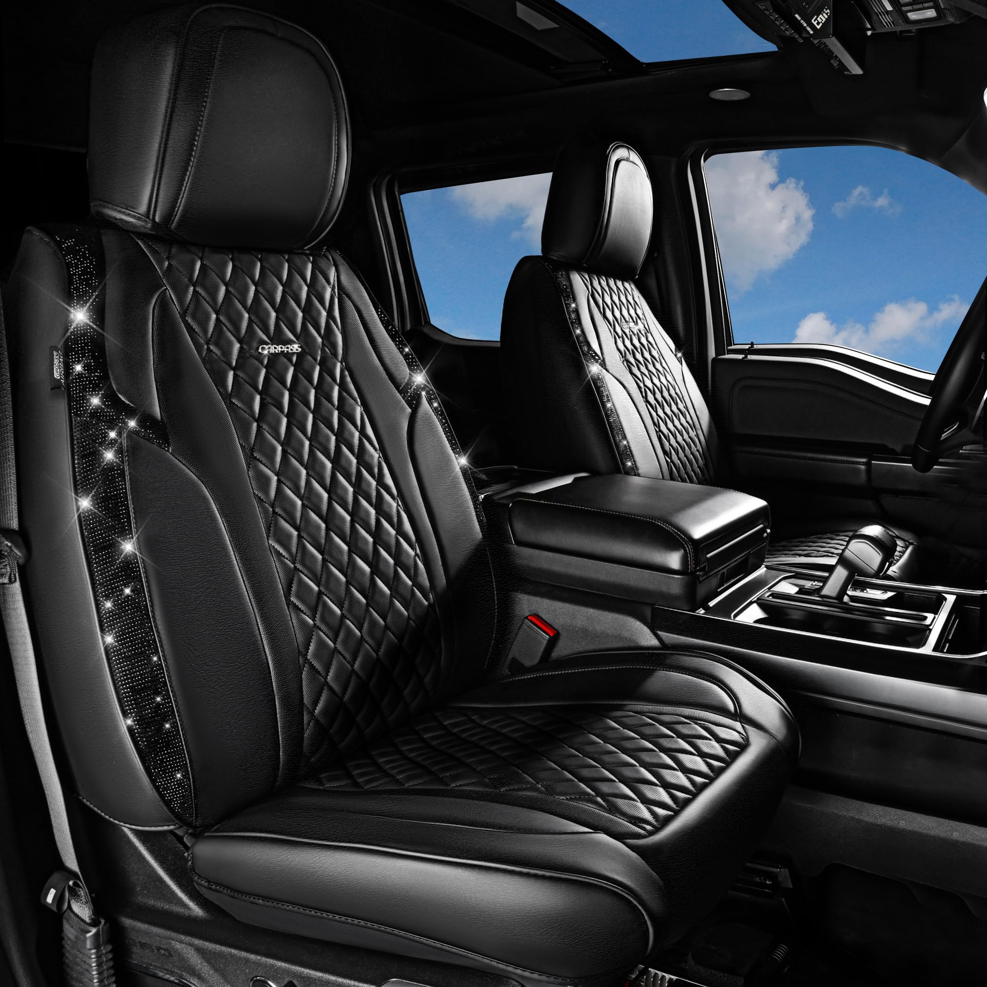 CAR PASS bling seat cover full set rear view showing edge-to-edge coverage