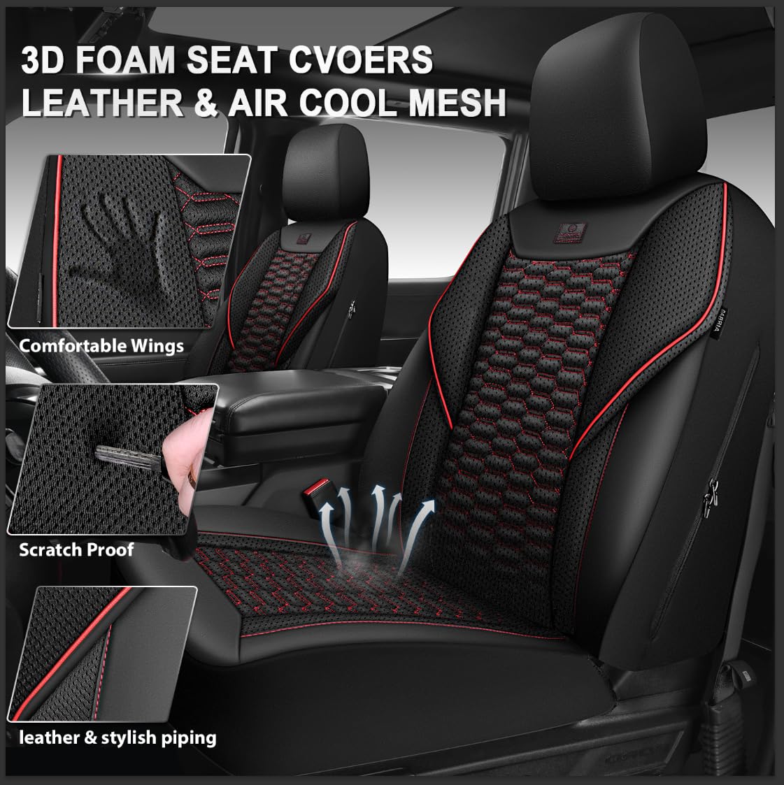 CAR PASS breathable mesh leather seat cover highlights cooling airflow on long drives