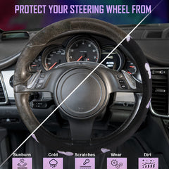 Butterfly embroidery close-up on CAR PASS steering wheel cover for refined interior style.