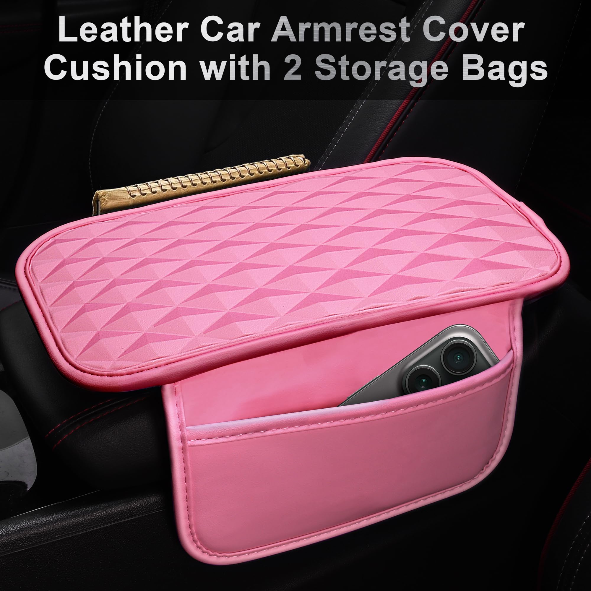 CAR PASS center console armrest cushion pink adds plush support.
