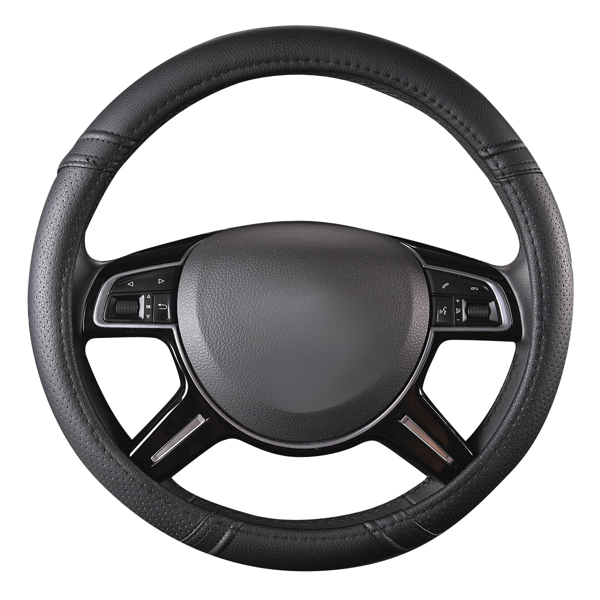 CAR PASS Classic Leather steering wheel cover anti-slip inner grip reduces movement.