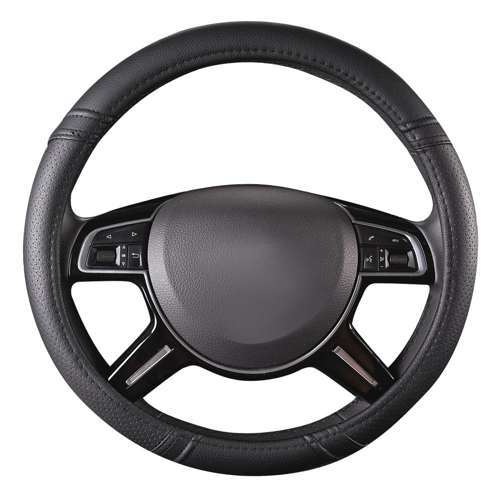 CAR PASS Classic Leather steering wheel cover anti-slip inner grip reduces movement.