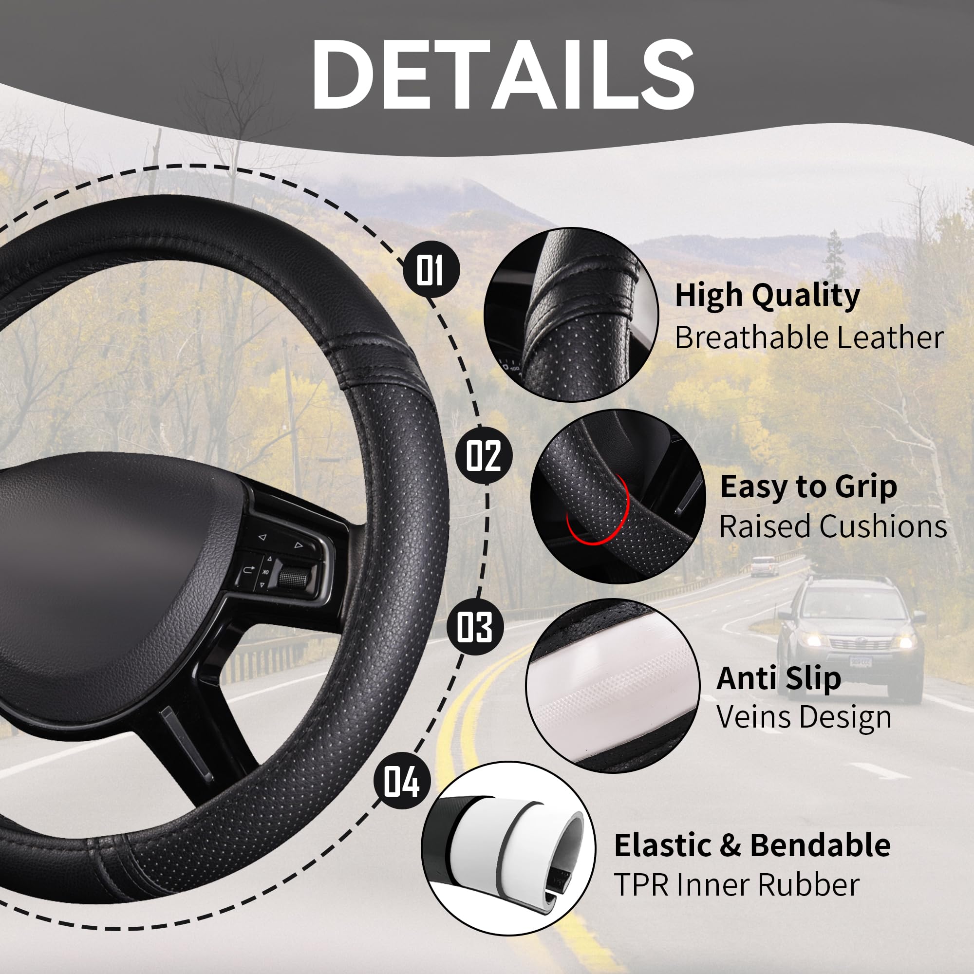 CAR PASS easy slip-on installation fits 14.5–15 inch wheels.