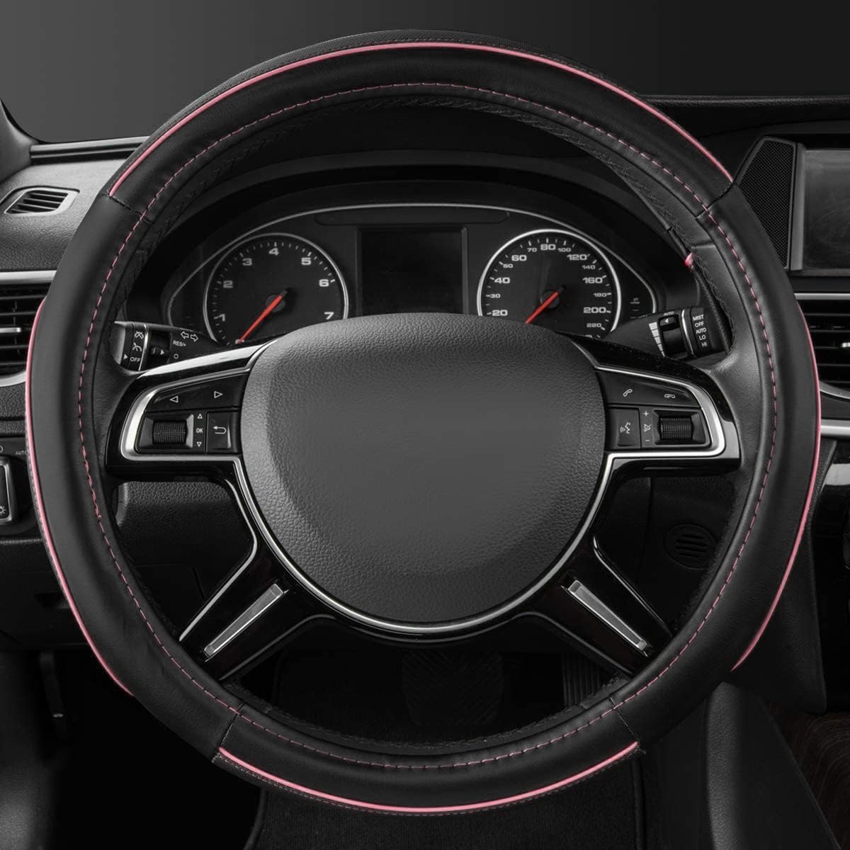 CAR Pass Colour Piping Leather cover easy-install works with most standard wheels