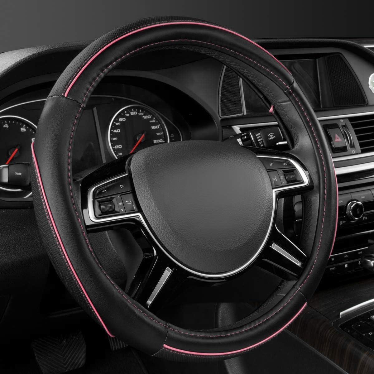 CAR Pass Colour Piping Leather cover front view enhances grip and style