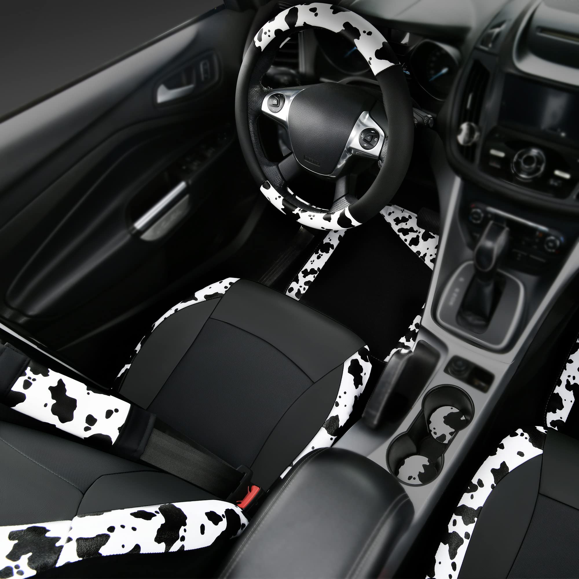 CAR-PASS cow print floor mats protect the car floors and simplify cleanup