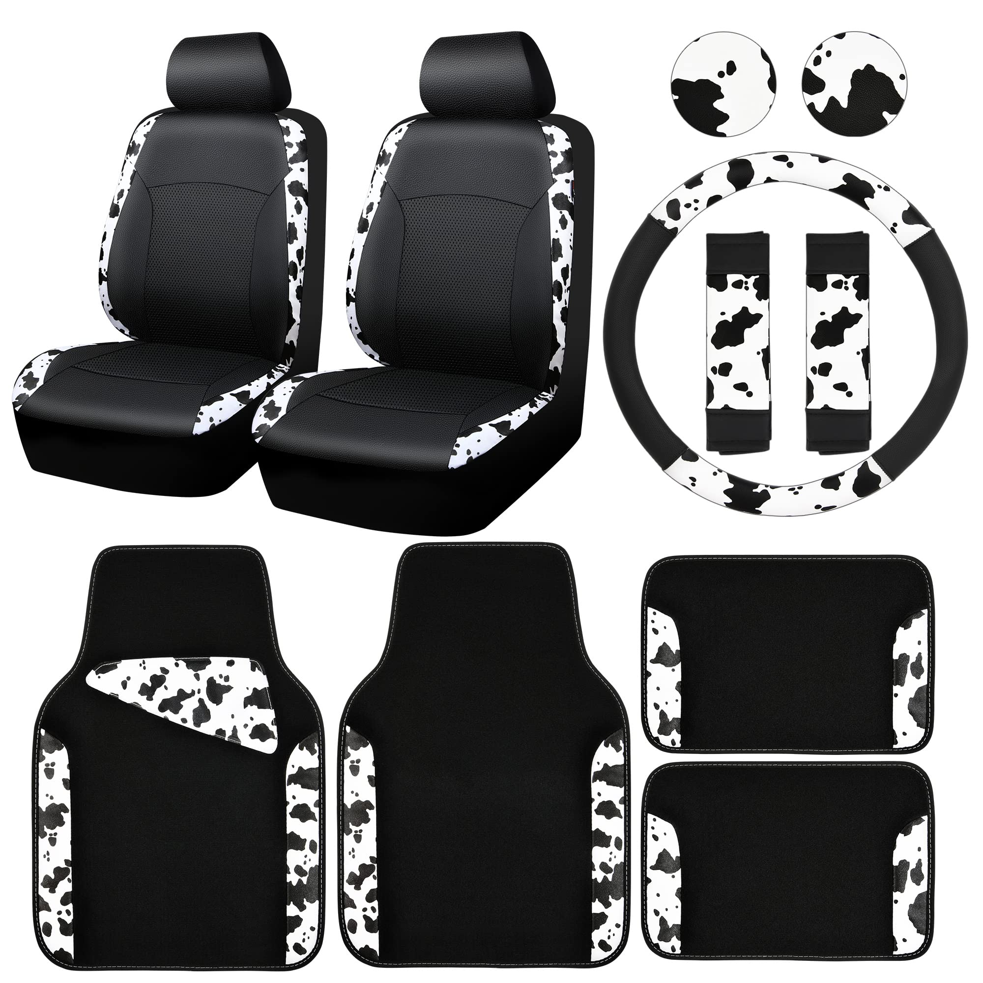 CAR-PASS cow print front seat covers enhance interior style and protection