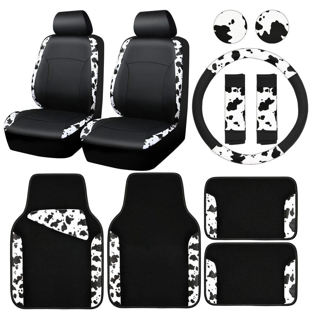 CAR-PASS cow print front seat covers enhance interior style and protection