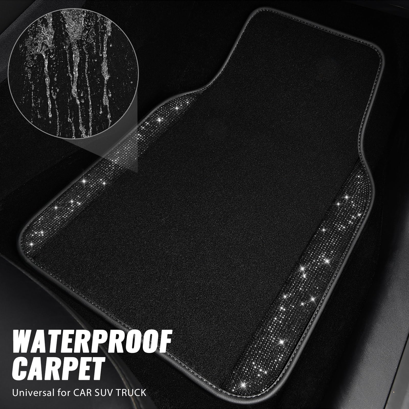 CAR PASS diamond mats close-up showing rhinestones that sparkle and resist wear