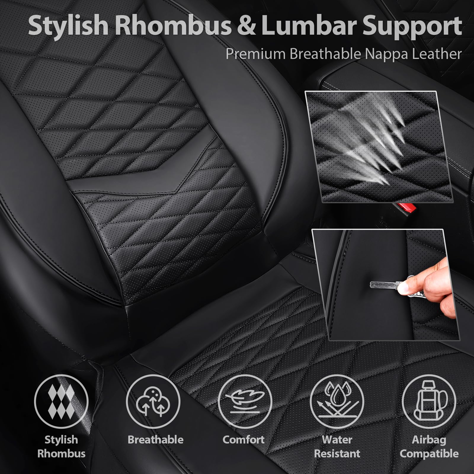 CAR PASS diamond stitch design front seat adds style and seat protection