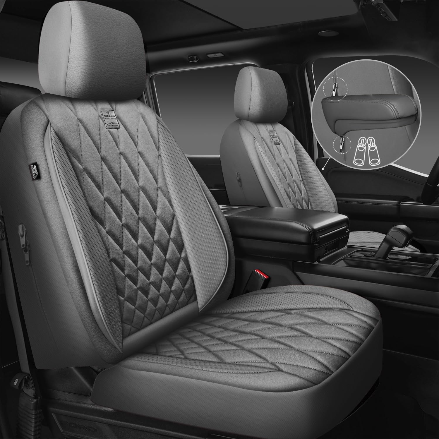 car-pass diamond-stitch gray front seat cover on vehicle interior