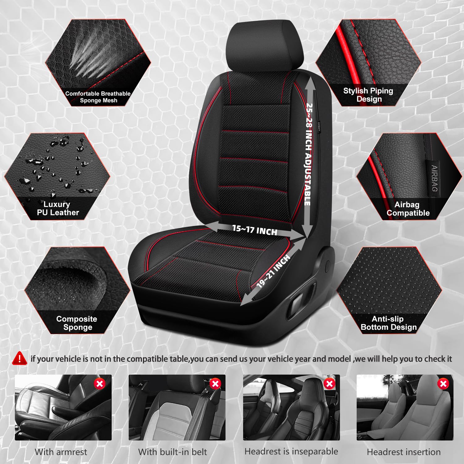 CAR PASS driver seat cover with anti-slip backing for a secure fit.
