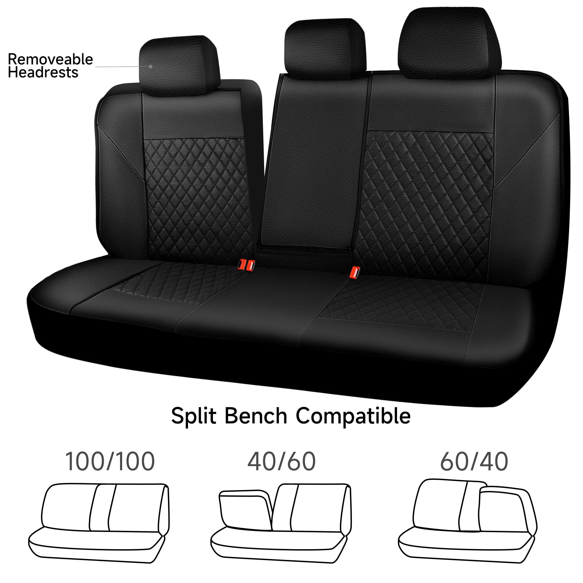 CAR PASS easy-install back seat cover includes three removable headrests.